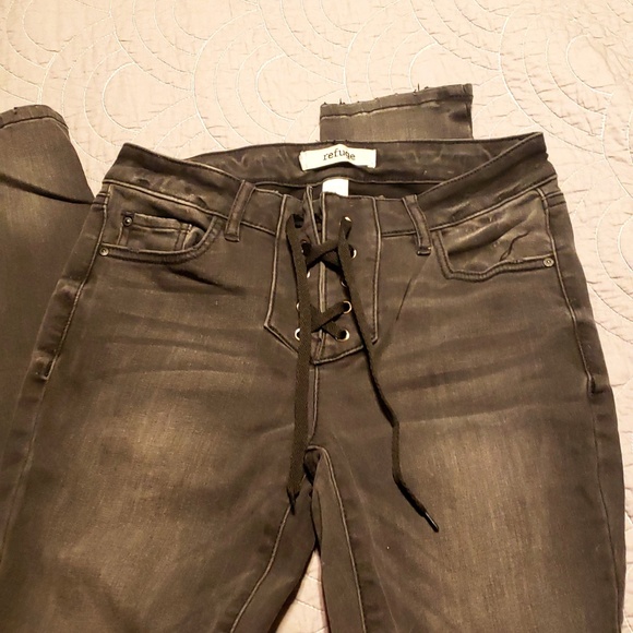 Pants - Distressed Gray/Black Lace Up jeans!!